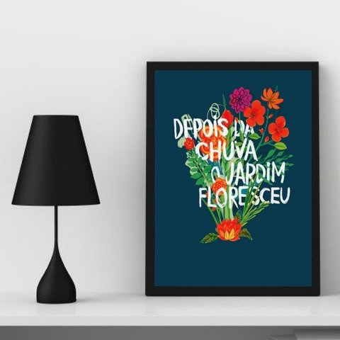 Quadro Depois da Chuva o Jardim Floresceu 45x34cm:madeira Branca