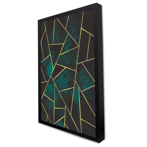 Quadro Decorativo Caixa Alta com Vidro Geométrico Mosaico Verde TaColado Moldura Preta 120 x 80cm