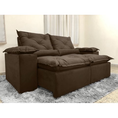 Sofá Retrátil e Reclinável 2,00m em Tecido Veludão C/ Pillow Nos Braços Athenas - Montagem Inclusa:m