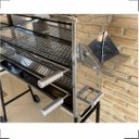Ver imagem 7 de Churrasqueira Portátil Para Espetinho Inox Com Coifa Chapéu e Rodinhas 1 Metro X 27 Com 2 Grelhas - 