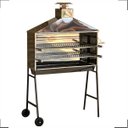 Ver imagem 1 de Churrasqueira Portátil Para Espetinho Inox Com Coifa Chapéu e Rodinhas 1 Metro X 27 Com 2 Grelhas - 