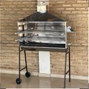 Ver mais imagens de Churrasqueira Portátil Para Espetinho Inox Com Coifa Chapéu e Rodinhas 1 Metro X 27 Com 2 Grelhas - 