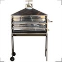 Ver imagem 4 de Churrasqueira Portátil Para Espetinho Inox Com Coifa Chapéu e Rodinhas 1 Metro X 27 Com 2 Grelhas - 