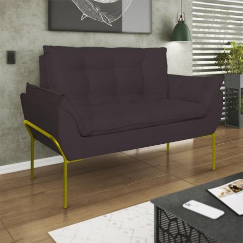 Poltrona Sofá Luxo Base Metal Dourado Recepção Escritório Cor:cinza