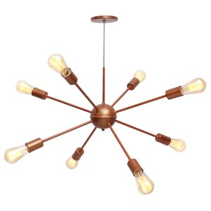 Pendente Sputnik Poptem Átomo com 8 lâmpadas/Braços cobre alumínio  haste metal sala aranha