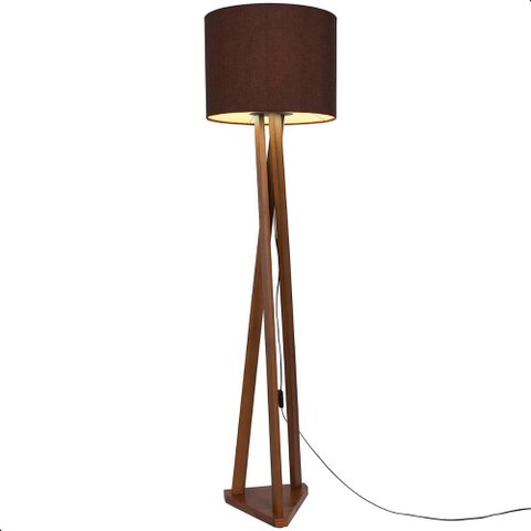 Luminária de Chão Estrela com Pés de Madeira e Tecido Sapucaia Marrom 162cm
