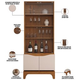 Cristaleira para Sala de Jantar Bar Adega 2 Portas Clarice D05 Freijó Off White - Lyam Decor - 4