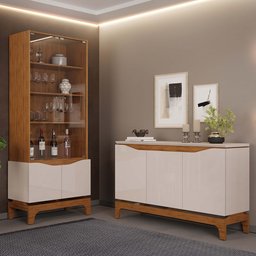 Cristaleira para Sala de Jantar Bar Adega 2 Portas Clarice D05 Freijó Off White - Lyam Decor - 2