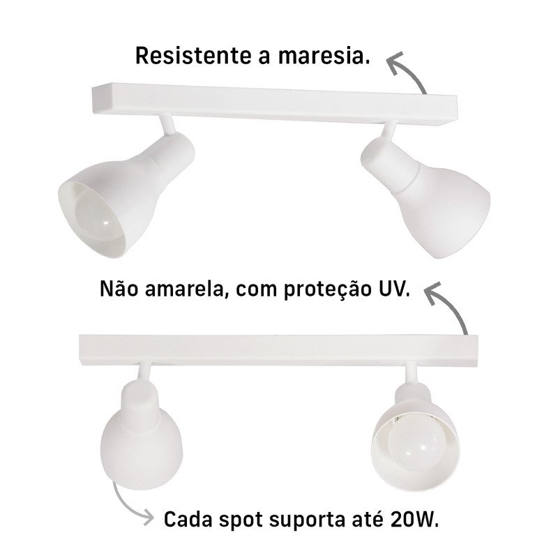 Kit 2 Luminária Trilho Spot Duplo 2 Lâmpadas E-27 Cor:branco - 6