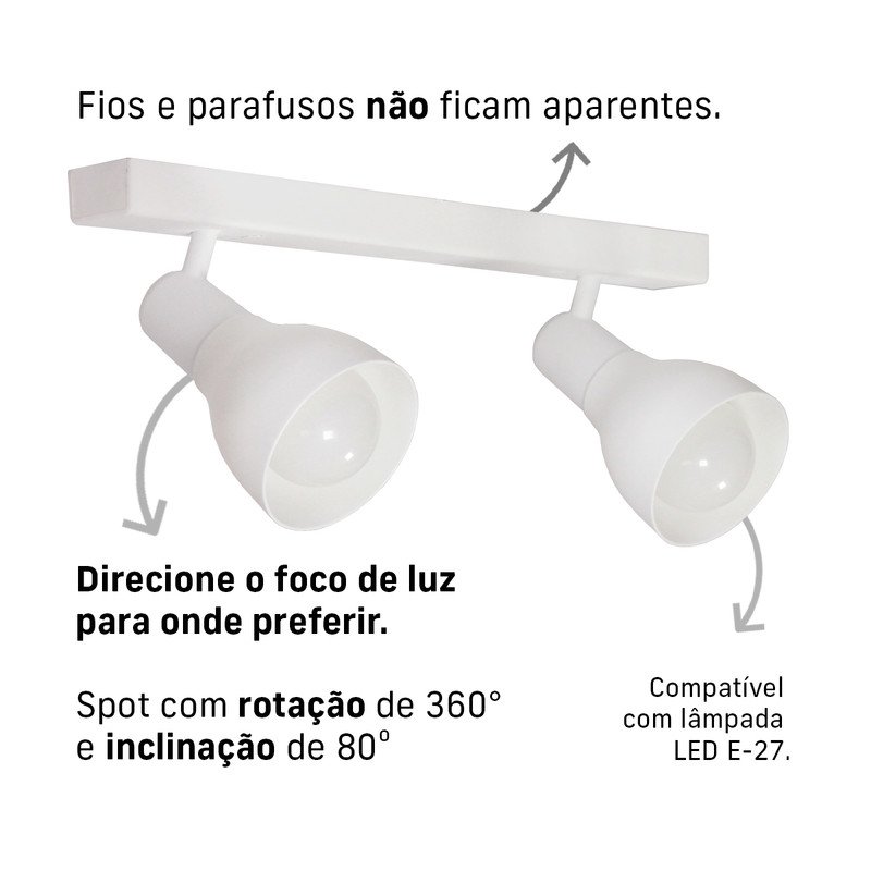 Kit 2 Luminária Trilho Spot Duplo 2 Lâmpadas E-27 Cor:branco - 3