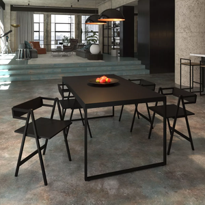 Mesa de Jantar Retangular 4 Lugares Preta Industrial Estilo Vintage 120x90cm