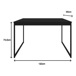 Mesa de Jantar Retangular 4 Lugares Preta Industrial Estilo Vintage 120x90cm - 2