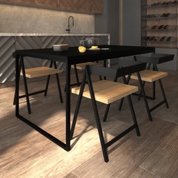 Mesa de Jantar Retangular 4 Lugares Preta Industrial Estilo Vintage 120x90cm - 1