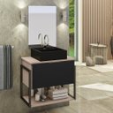 Ver imagem 1 de Kit Gabinete Banheiro Completo Industrial Tech 60cm Madeirado/preto- Cuba Preta