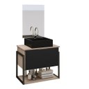Ver imagem 3 de Kit Gabinete Banheiro Completo Industrial Tech 60cm Madeirado/preto- Cuba Preta