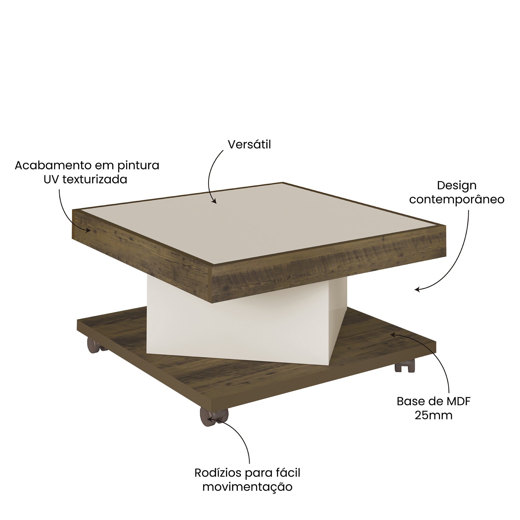 Mesa de Centro com Rodízio Saara Artely - 6