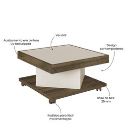 Mesa de Centro com Rodízio Quadrada Saara - 6