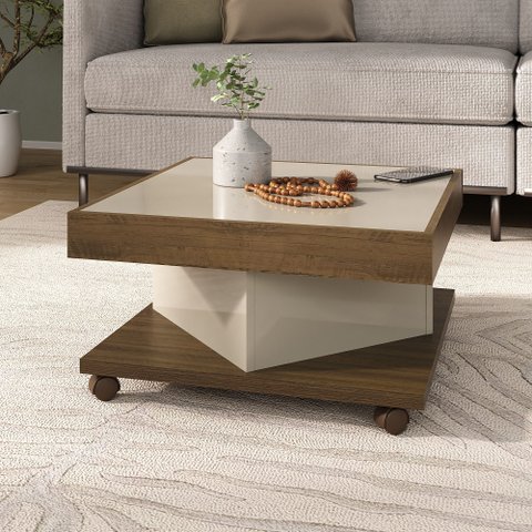 Mesa de Centro com Rodízio Quadrada Saara Marrom