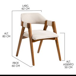 Kit 6 Cadeiras para Mesa de Jantar Lua Madeira Maciça com Estofado Linho Bege L60 Rmi - 5