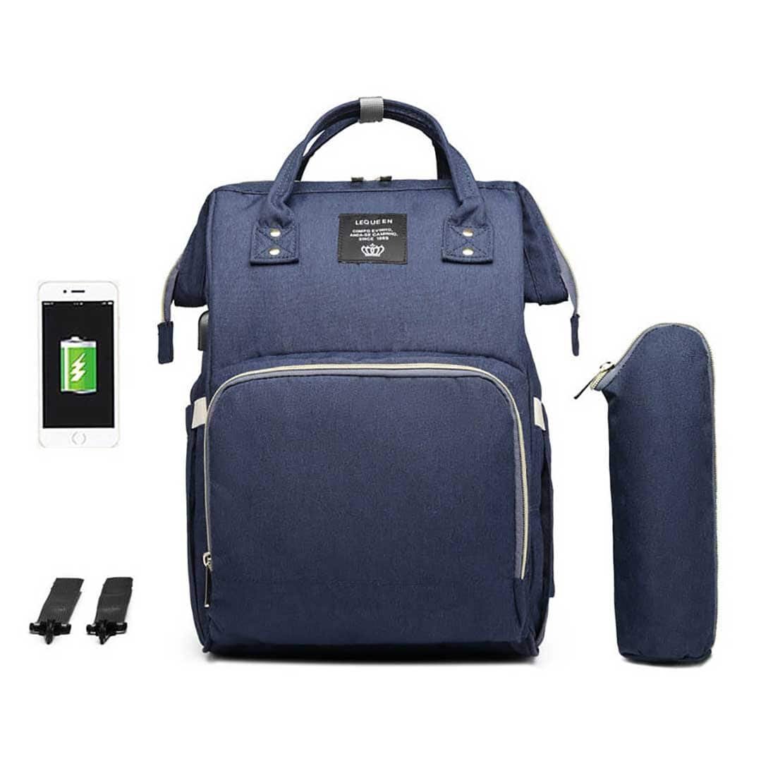 Bolsa Mochila Maternidade Lequeen USB Porta Mamadeira Azul escuro - 1