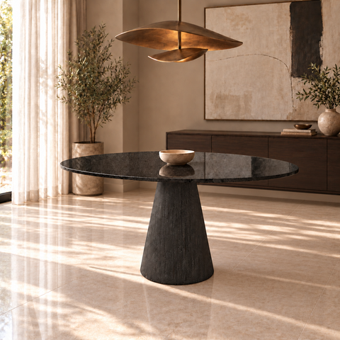 Mesa Jantar Oval 120x80cm - Mármore São Gabriel - Base Ébano