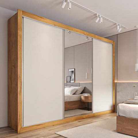 Guarda Roupa Cavich 3 Portas 100% Mdf Peroba Off White - Móveis Europa