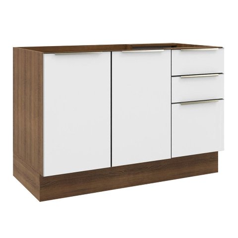 Balcão Gabinete de Pia Madesa Lux 120 cm 2 Portas 3 Gavetas (Sem Tampo) Rustic/Branco Veludo