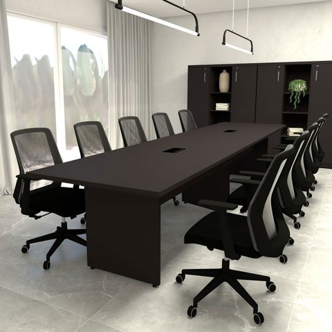 Mesa de Reunião Preta 3,80m x 1,10m 2 Caixas de Tomadas F5