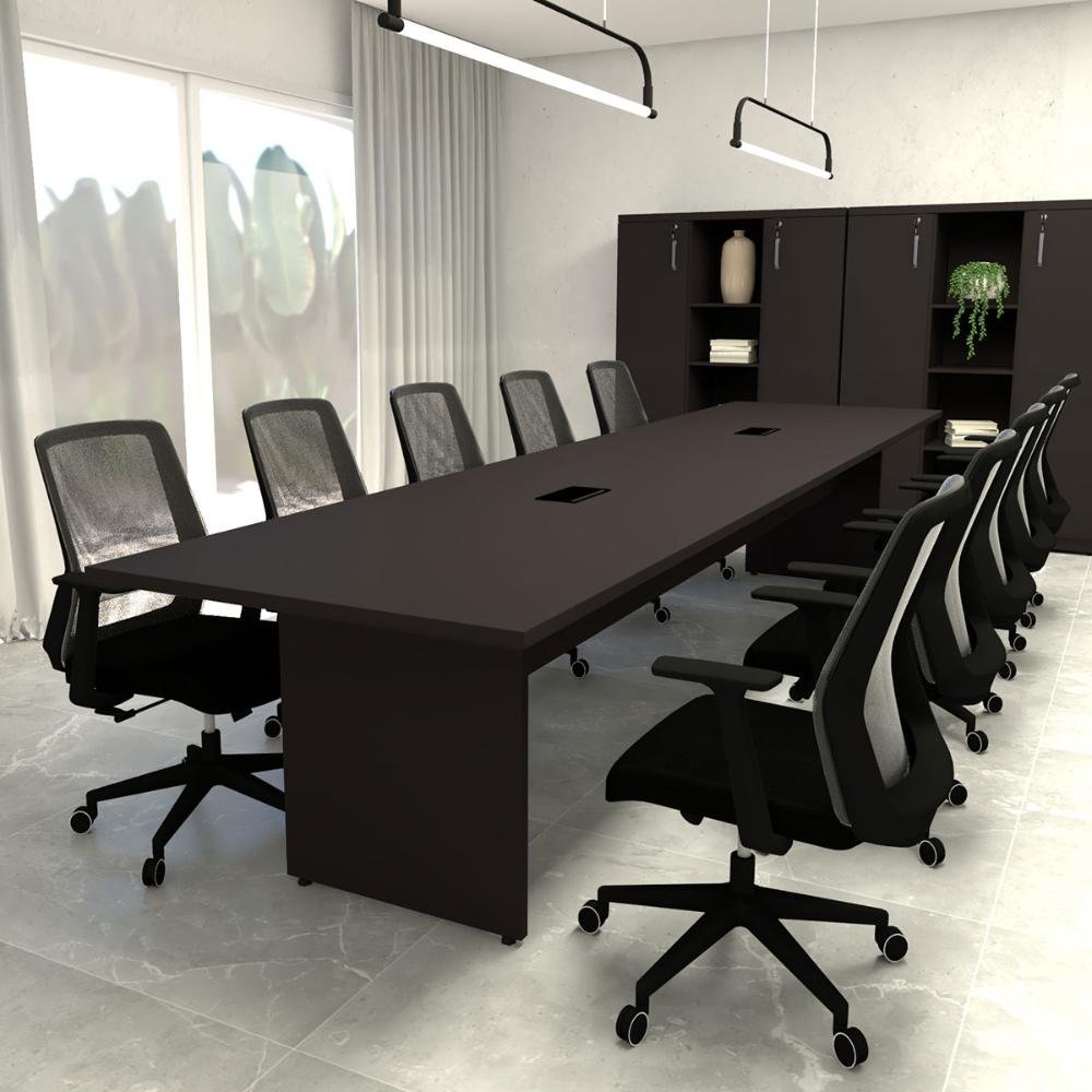 Mesa de Reunião Preta 3,80m X 1,10m 2 Caixas de Tomadas F5 Cor:preto