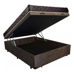 Cama Box Baú Casal Conforto Sintético Marrom + Colchão Casal Conforto Espuma D33 14x138x188 - 3