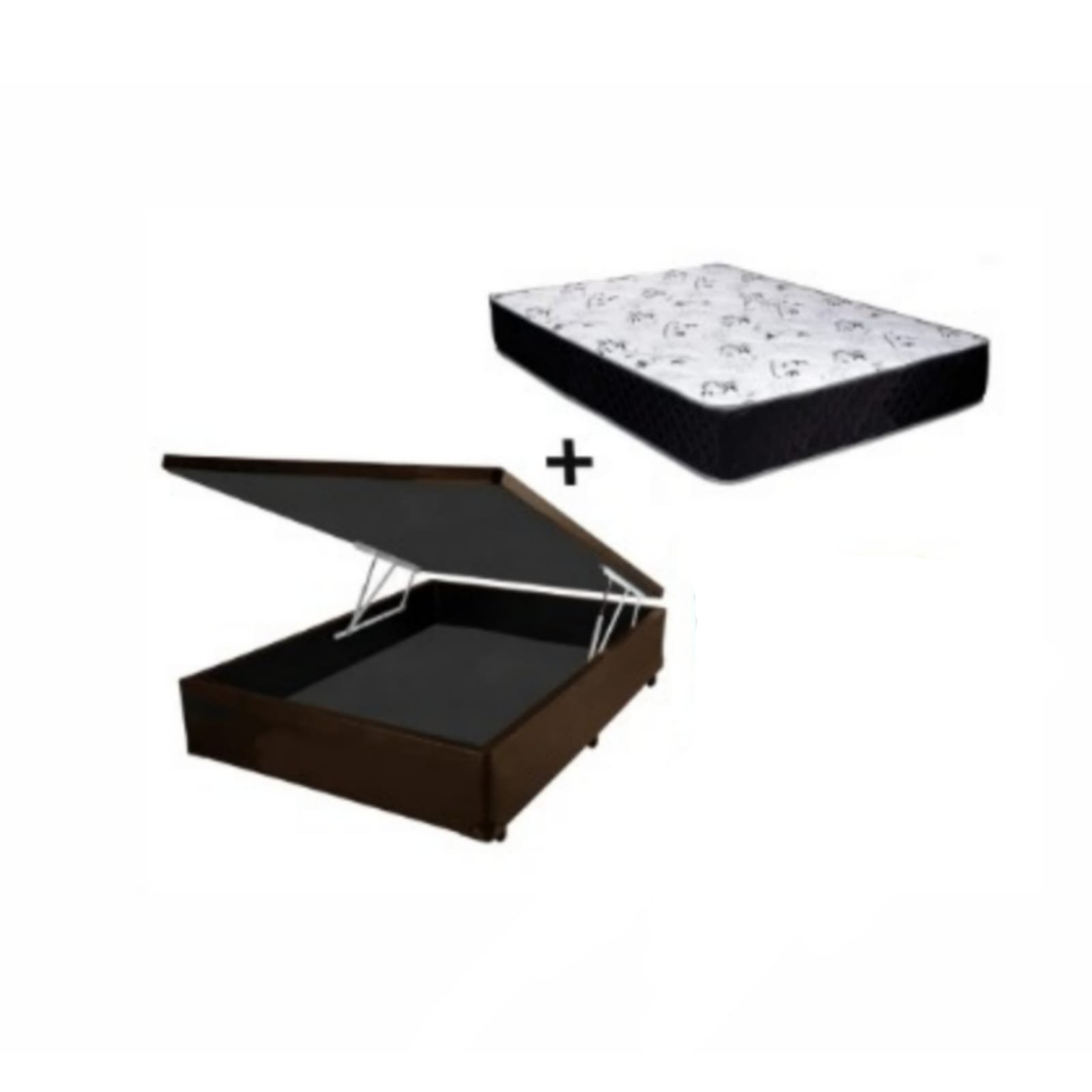 Cama Box Baú Casal Conforto Sintético Marrom + Colchão Casal Conforto Espuma D33 14x138x188