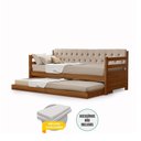 Ver imagem 5 de Sofá Cama Solteiro Verona com Estofado Capitonê em Veludo Bege e Cama Auxiliar Madeira Castanho