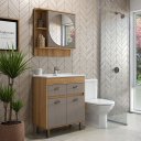 Ver imagem 1 de ​conjunto Banheiro Veneza 70cm Armário Completo Gabinete Cuba Espelheira