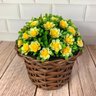 Vaso Trançado com Arranjo de Flores Artificiais - Decoração Cor da Flor:Flor Bola Amarelo/Branco - 1