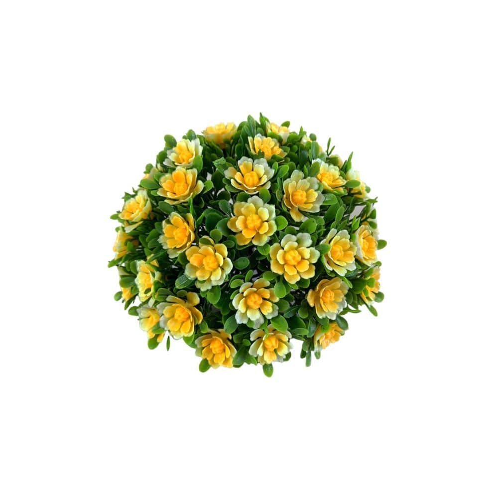 Vaso Trançado com Arranjo de Flores Artificiais - Decoração Cor da Flor:Flor Bola Amarelo/Branco - 2