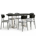 Ver imagem 2 de Mesa Retangular Alina 180cm Preto Champanhe com 6 Cadeiras Barcelona N01 Couríssimo Preto Linho Cinz