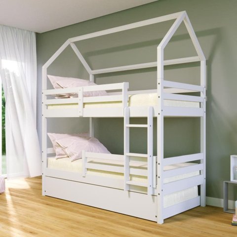 Treliche Casinha Solteiro Slim Rb com Grade de Proteção Madeira Maciça Branco Housin