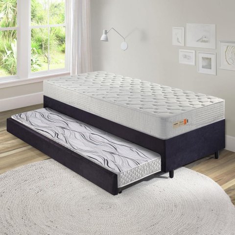 Bicama Box 88x188 Suede Preto com Colchão Ecoline D33 Ecofle