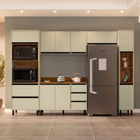 Armário de Cozinha Modulada Completa 5 Peças 306,8cm com Tampo 250043 Koya Politorno Móveis