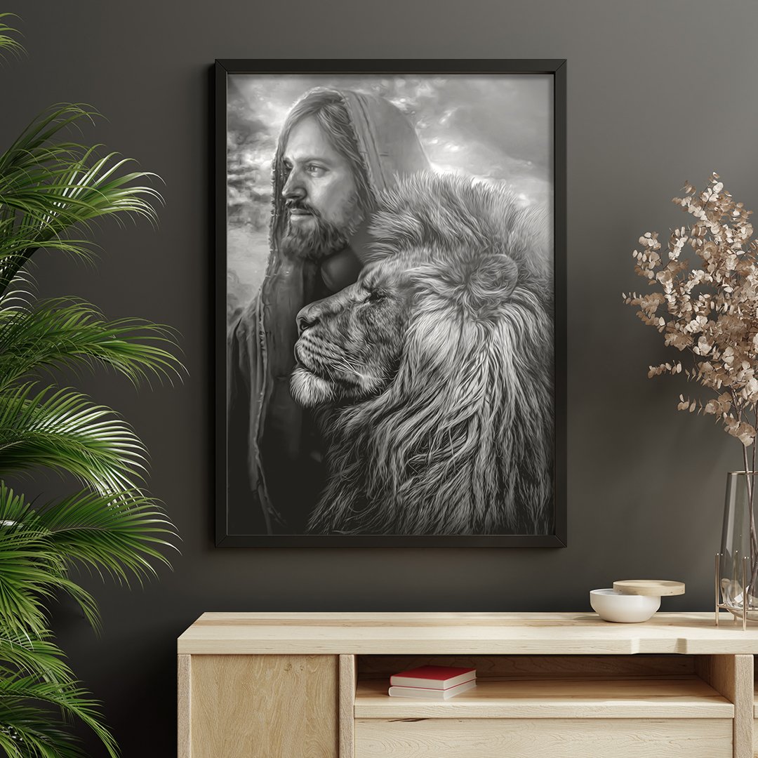 Quadro Leão da Tribo De Judá e Jesus Cristo Moldura e Vidro - 2