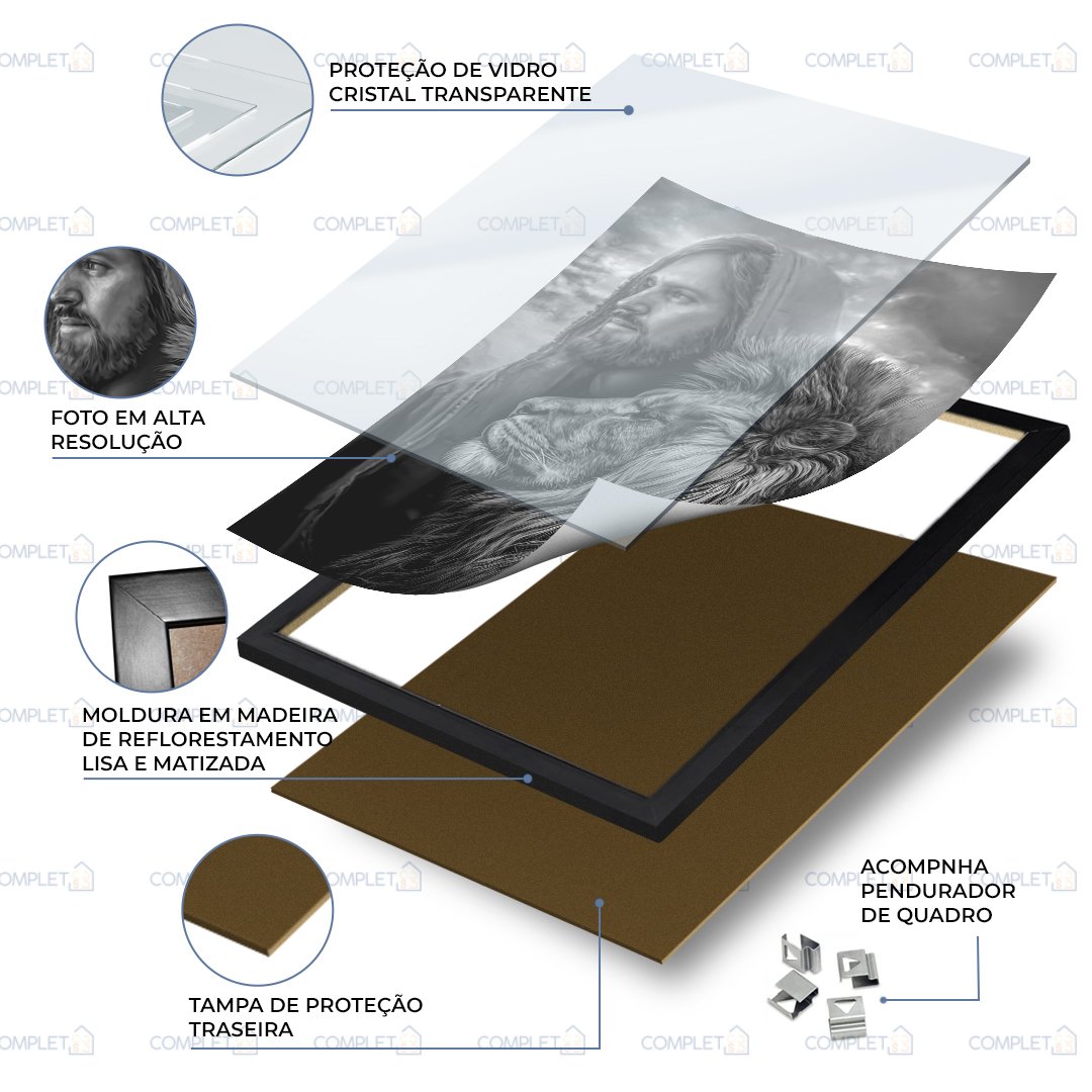 Quadro Leão da Tribo De Judá e Jesus Cristo Moldura e Vidro - 4