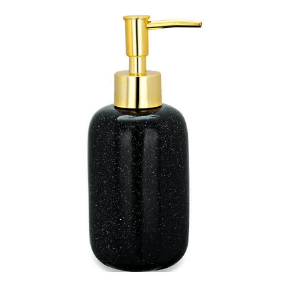 Kit Lavabo - Porta Sabonete Líquido 17 cm e Porta Copo Escova 10 cm de Cerâmica Preto - 2