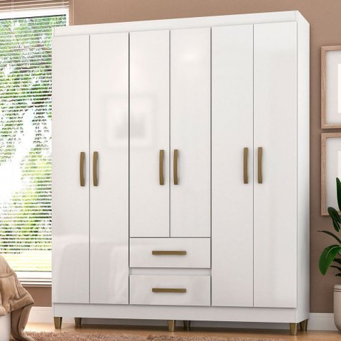 Guarda-roupa Solteiro Essenza 6 Portas 2 Gavetas Branco - Pnr Móveis