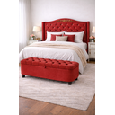 Ver imagem 1 de Kit de Quarto Lisboa Cabeceira de Cama Box e Calçadeira Baú Queen 160 Cm Suede Vermelho Eli Móveis e