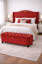Ver imagem 1 de Kit de Quarto Lisboa Cabeceira de Cama Box e Calçadeira Baú Queen 160 Cm Suede Vermelho Eli Móveis e