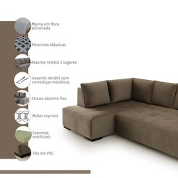 Sofá Andros Chaise e 3 Lugares 2,73m - 3