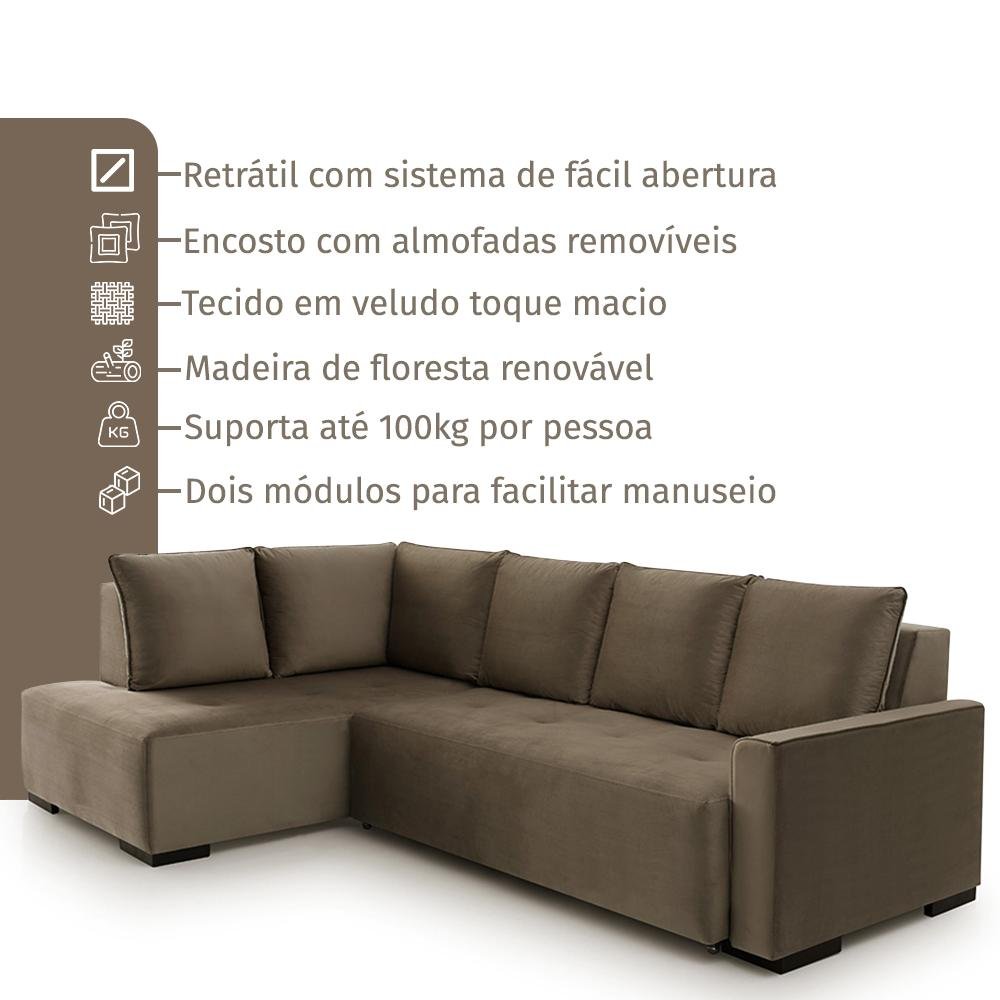 Sofá Andros Chaise e 3 Lugares 2,73m - 4