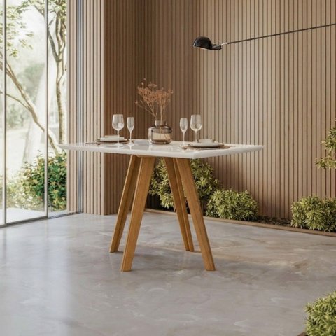 Mesa para Sala de Jantar Tampo com Vidro/MDF 135cm Base Madeira Maciça Mariah