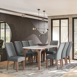 Mesa Sala Jantar com 8 Cadeiras 1,83m Romenia Gold Amêndoa - 2