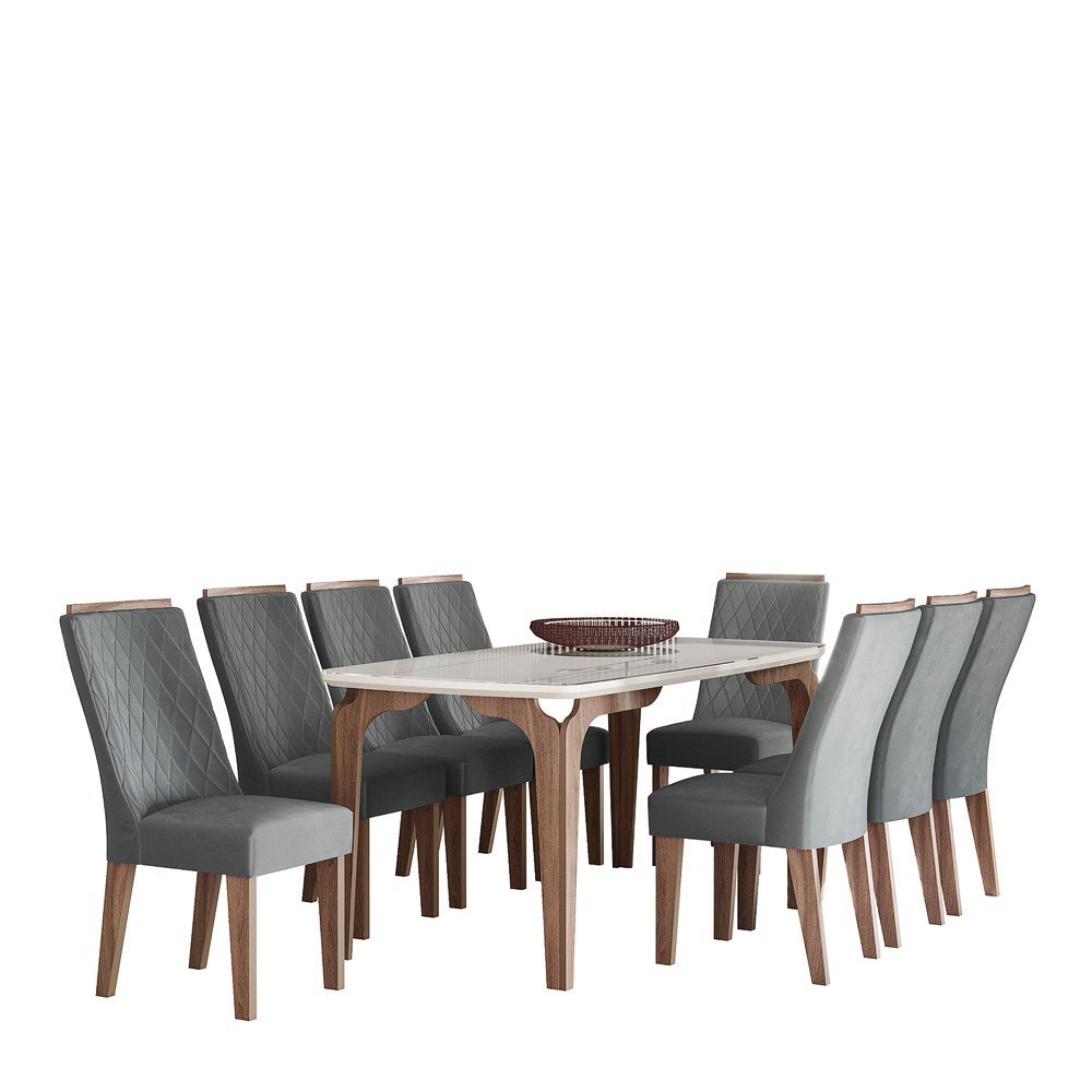 Mesa Sala Jantar com 8 Cadeiras 1,83m Romenia Gold Amêndoa
